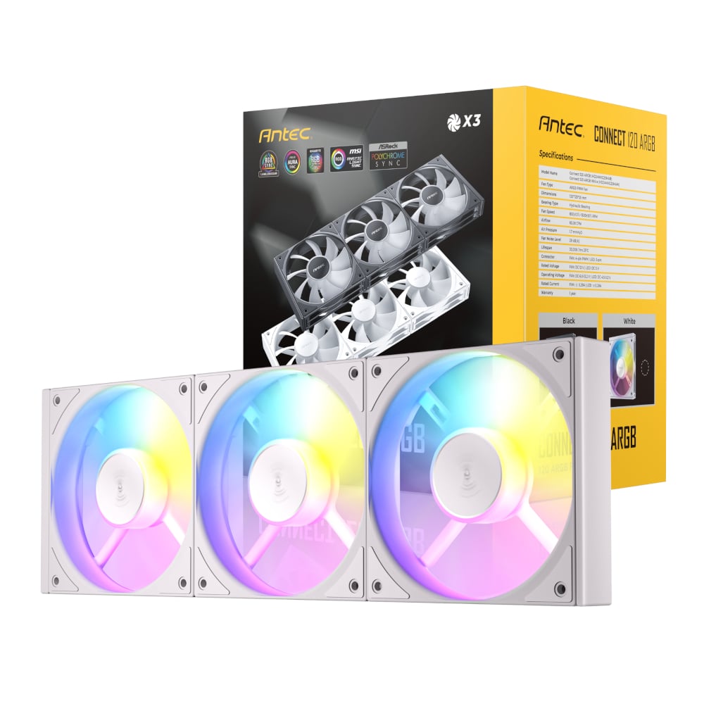 Antec Connect 120 Reverse ARGB PWM Fan 3 Pack – White