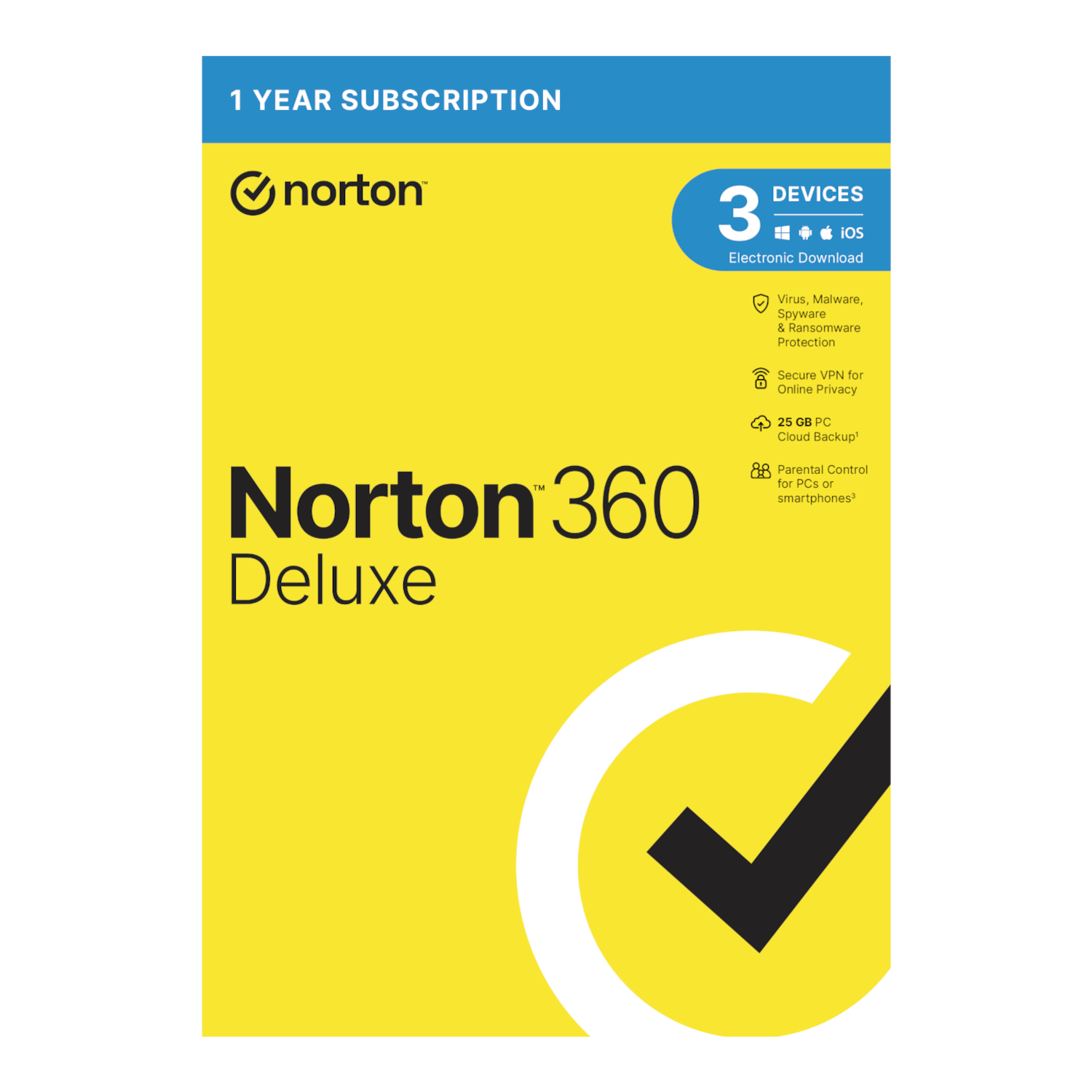 Norton 360 Deluxe 25GB – 3 Devices (Physical Package)
