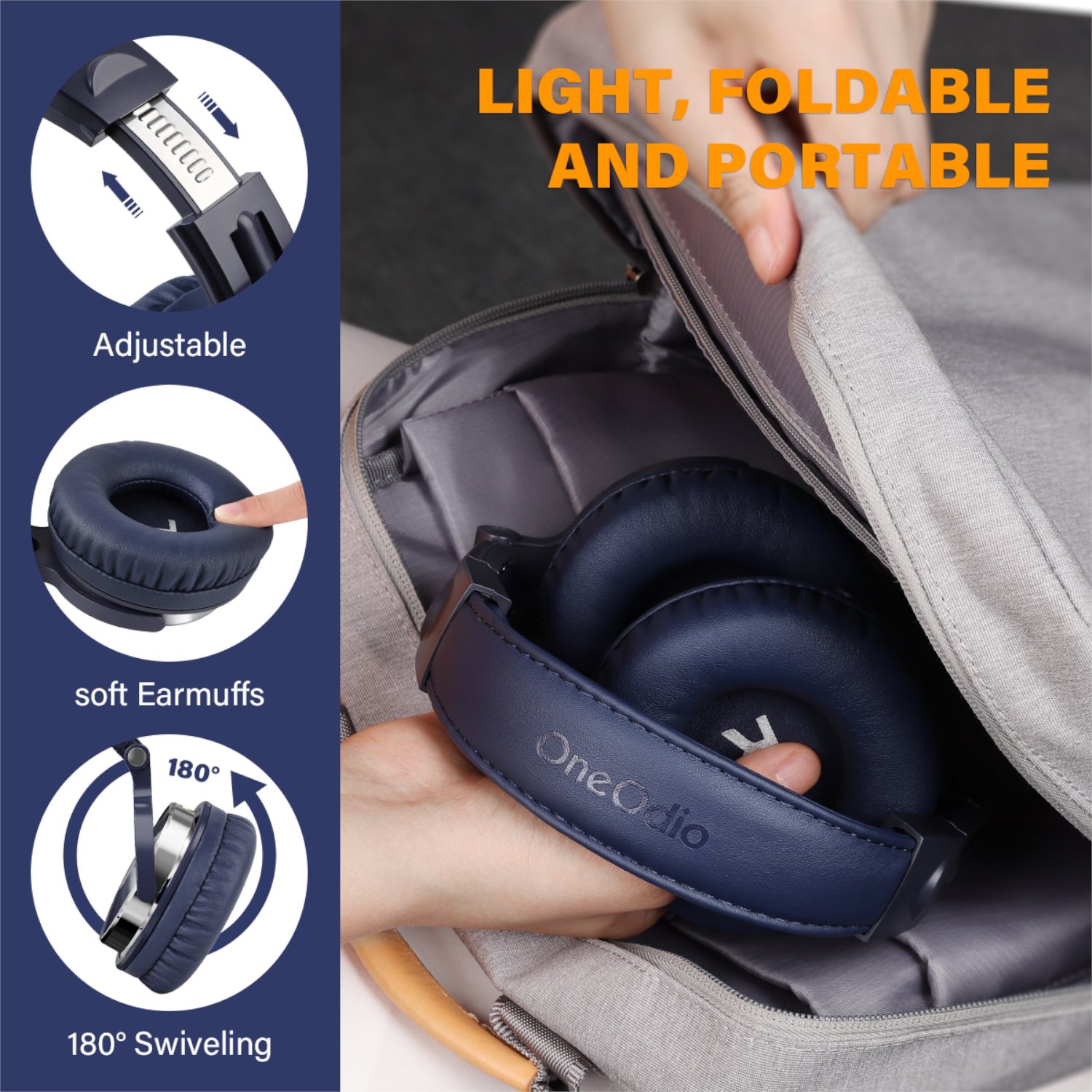 Oneodio Pro 10 Professional Wired Over Ear DJ and Studio Monitoring Headphones – Dark Blue