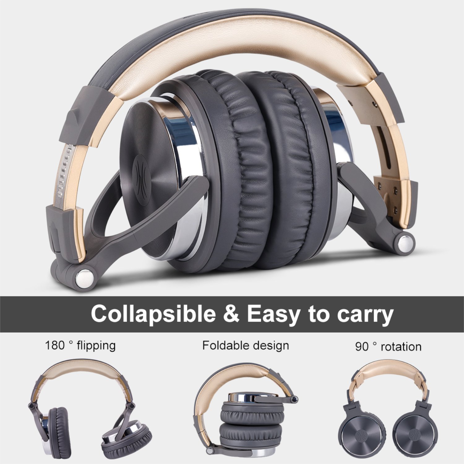 Oneodio Pro 10 Professional Wired Over Ear DJ and Studio Monitoring Headphones – Grey/Gold