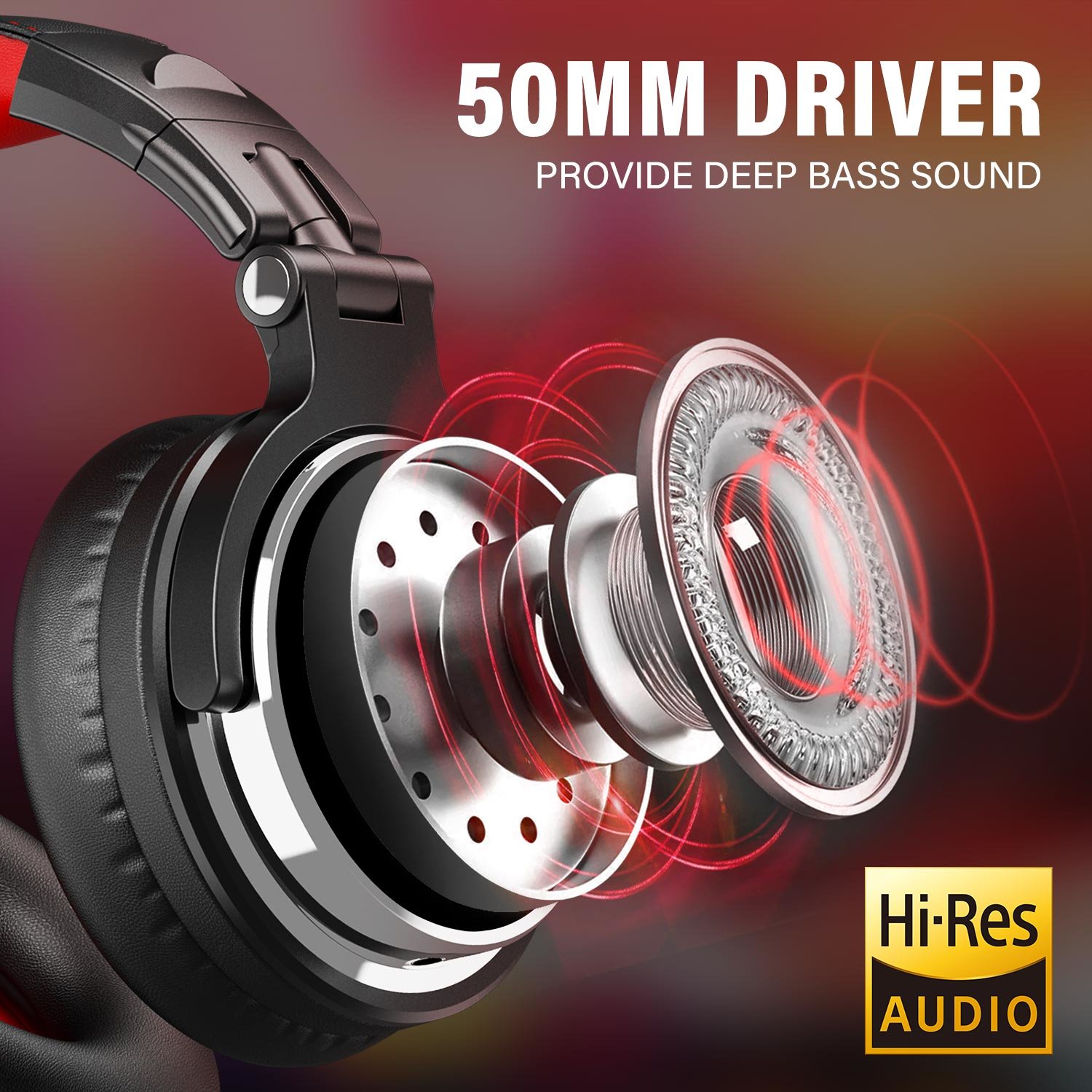Oneodio Pro 10 Professional Wired Over Ear DJ and Studio Monitoring Headphones – Red/Black