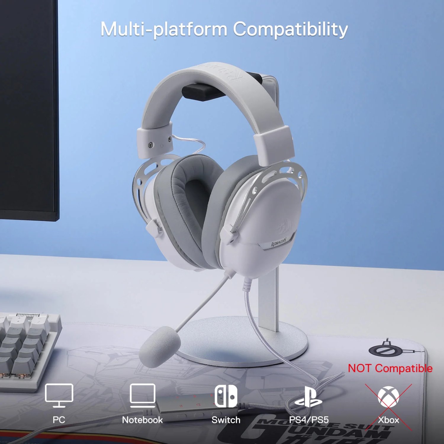 REDRAGON Over-Ear AURORA Gaming Headset – White