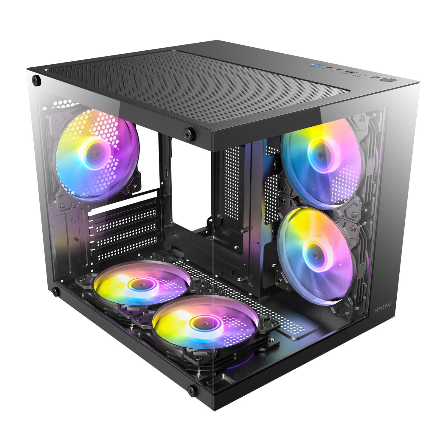 Antec VCX100M RGB Elite ATX, Micro-ATX, ITX Mini Tower Gaming Chassis – Black Antec VCX100M RGB Elite ATX, Micro-ATX, ITX Mini Tower Gaming Chassis – Black